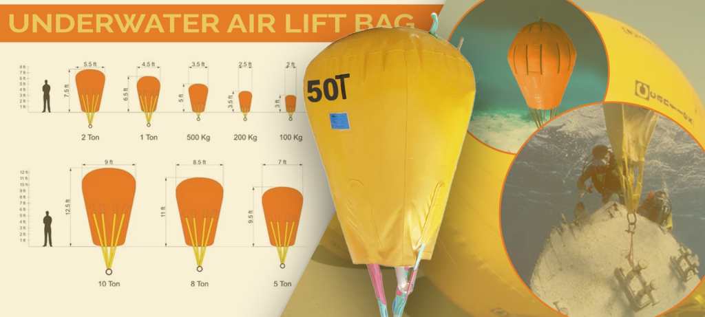 50 ton air lifting balloon recovery services in Karachi Pakistan Underwater air lifting balloon used for ship anchor recovery Marine divers deploying air lifting balloon underwater in Karachi